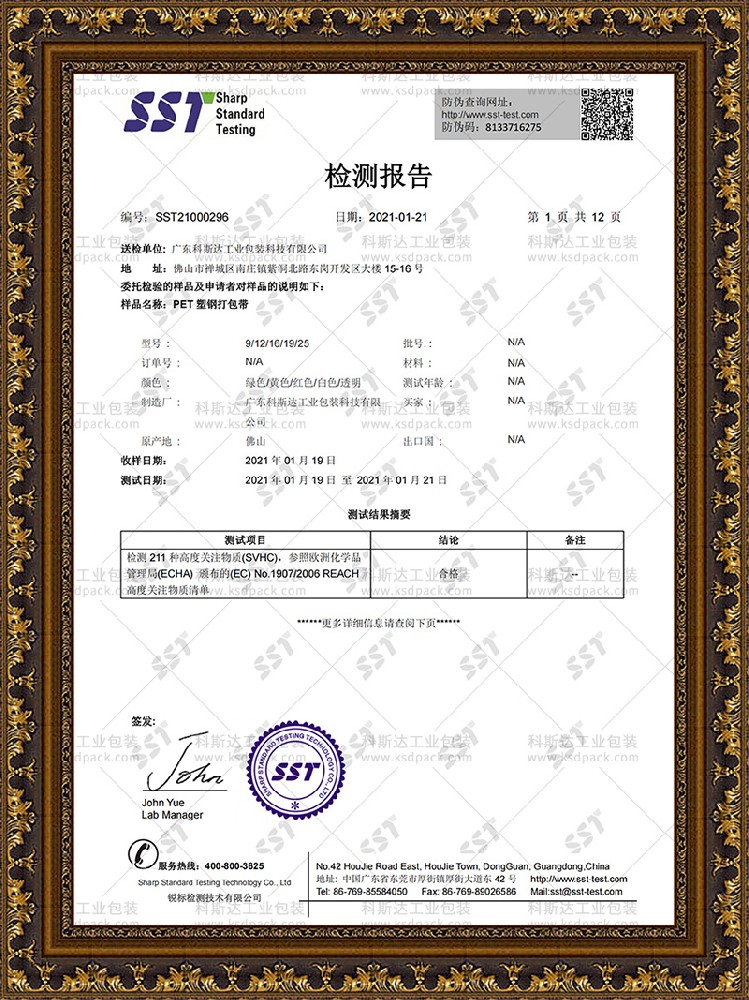 塑钢带REACH检测报告